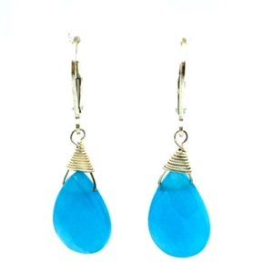 Sterling Blue Chrysoprase Briolette Drop Earrings